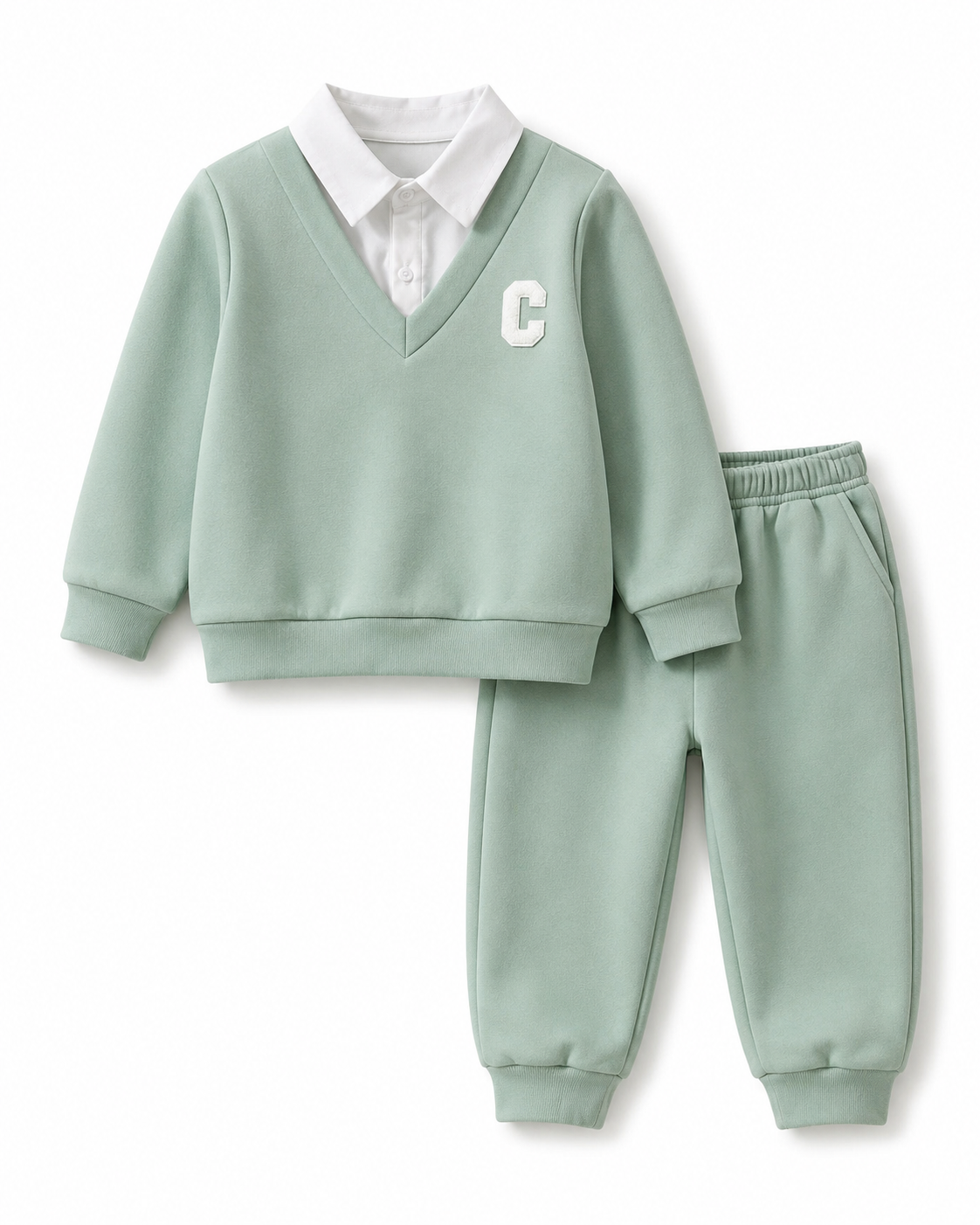 Baby Boy Green Collared Top & Pants Set
