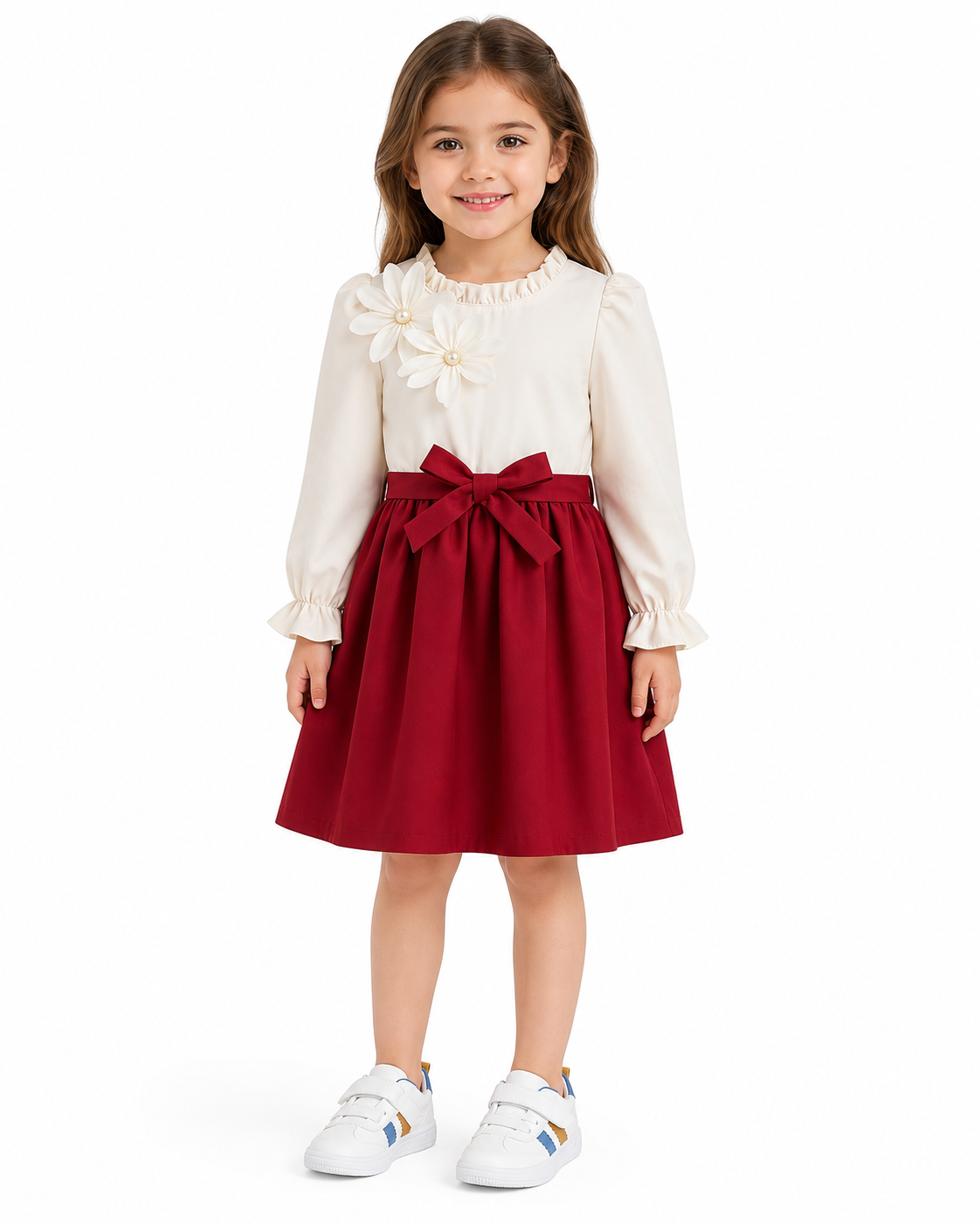 Girls White & Red Flower Dress thumb 2