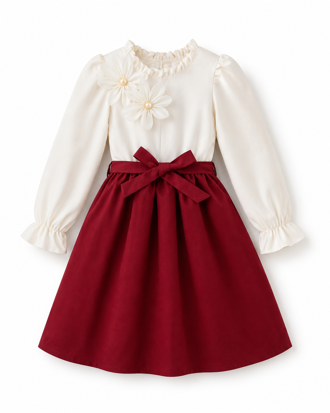 Girls White & Red Flower Dress