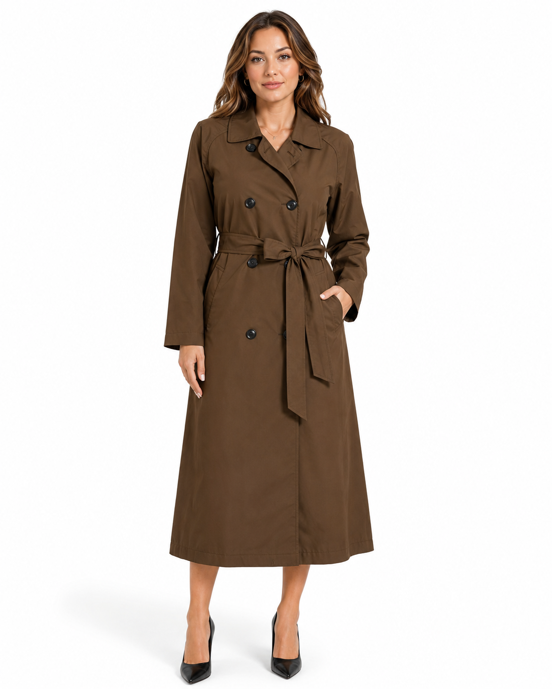Women Brown Long Trench Coat thumb 2