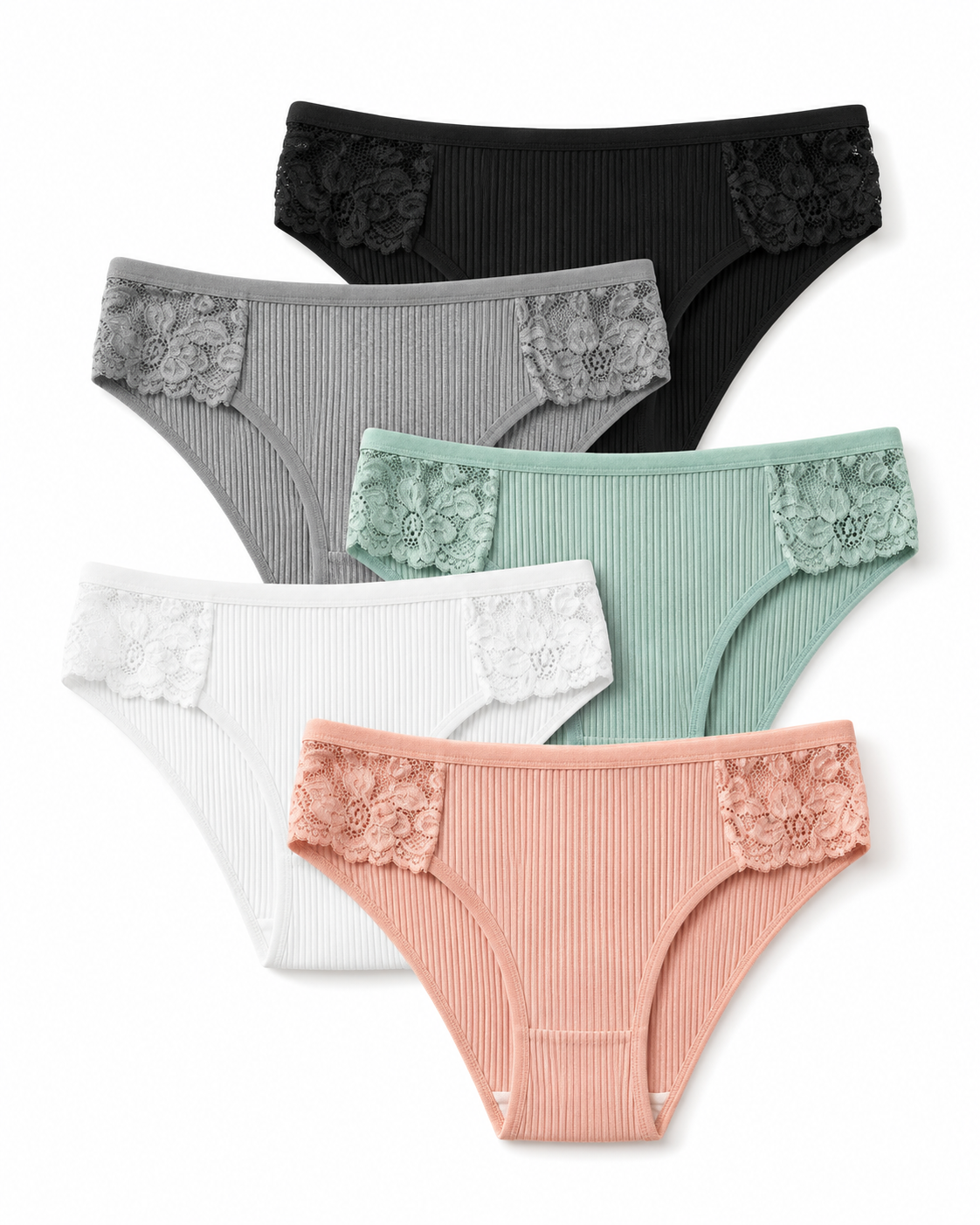 5pcs Women Cotton Lace Panties Set