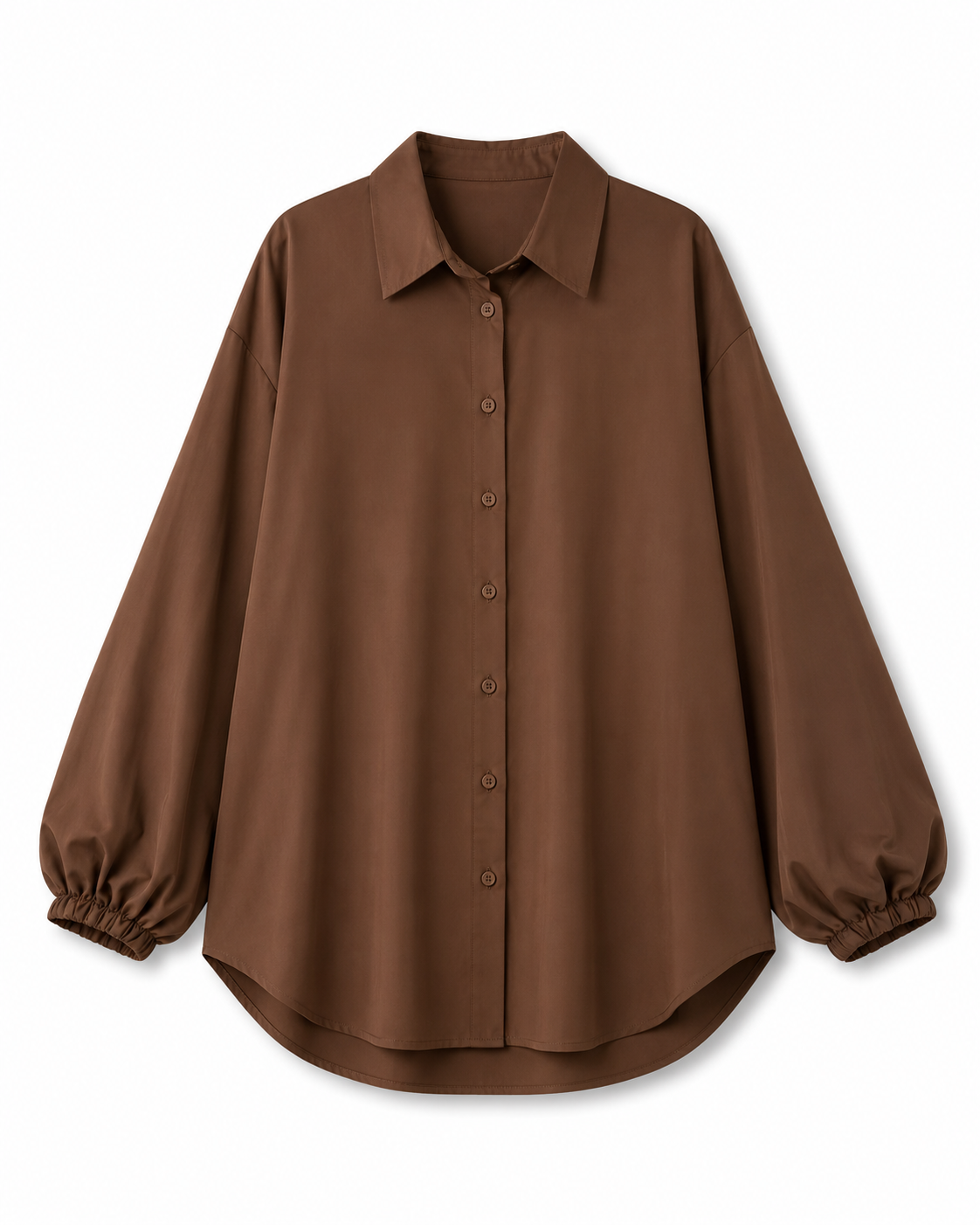 Plus Coffee Brown Lantern Sleeve Curved Hem Shirt