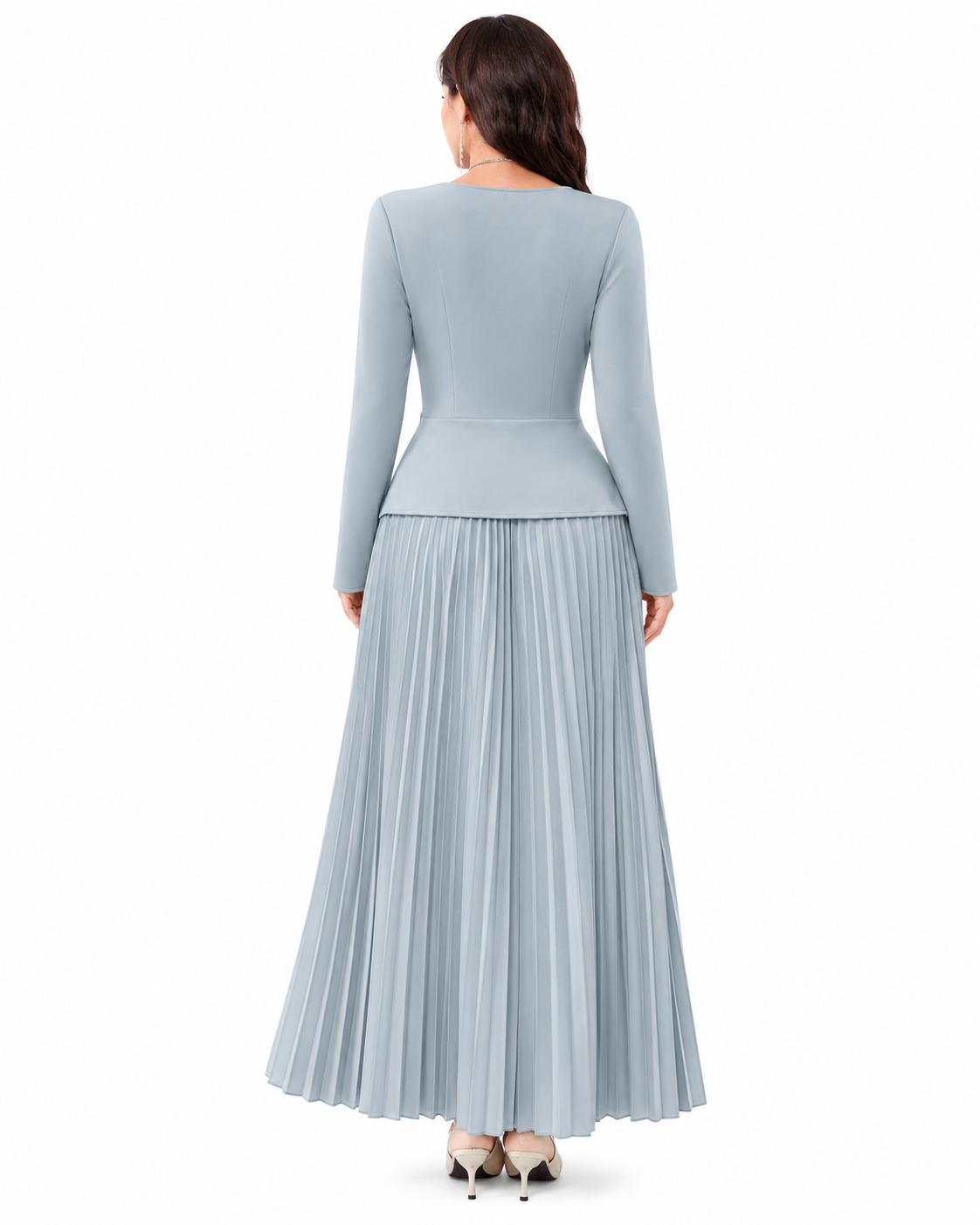 Women Baby Blue Pleated Hem Dress thumb 3