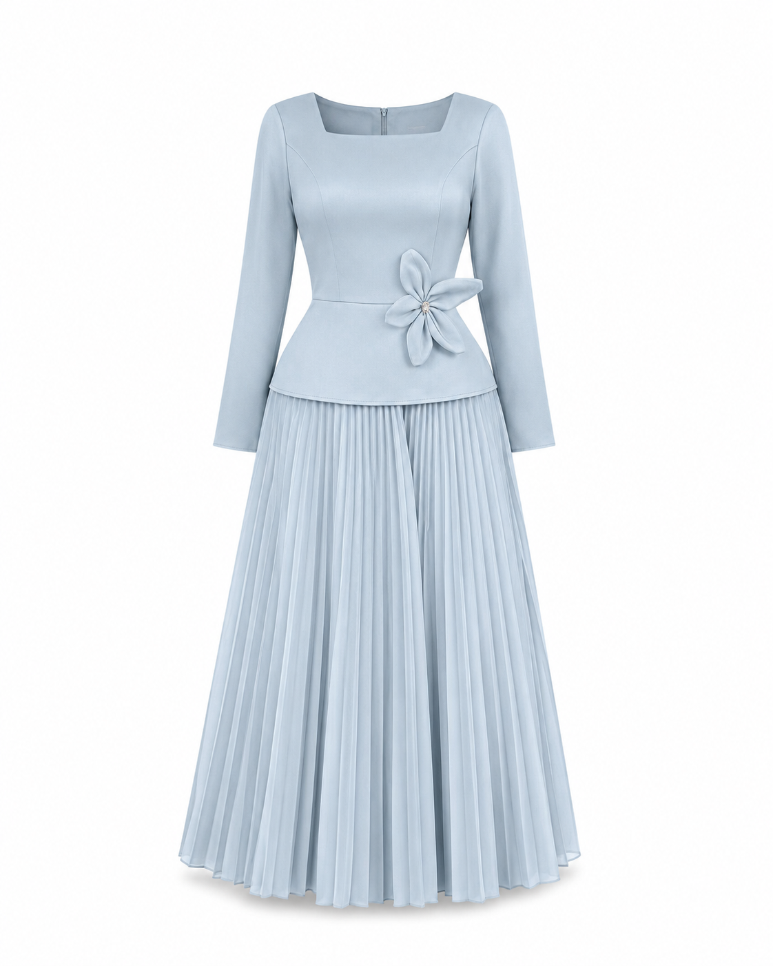 Women Baby Blue Pleated Hem Dress