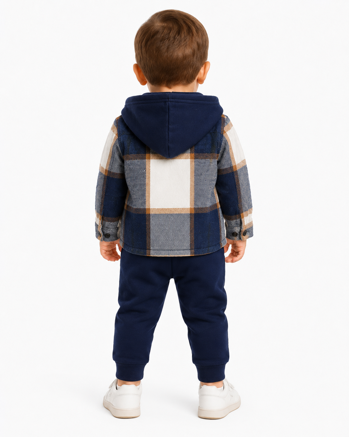 Baby Boy Navy Blue Plaid Hooded Jacket & Pants Set thumb 3