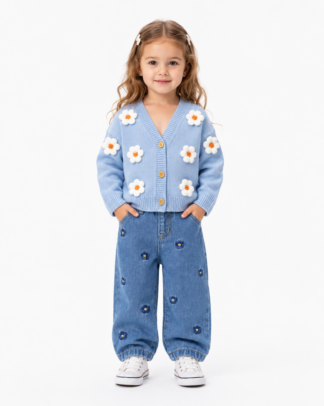 Baby Girl Medium Wash Floral Embroidered Jeans thumb 2