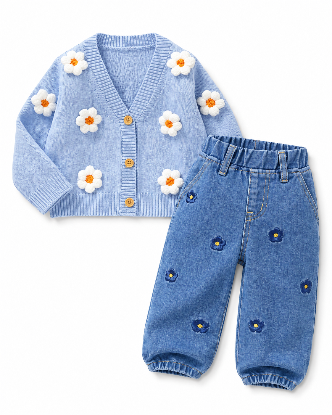 Baby Girl Medium Wash Floral Embroidered Jeans