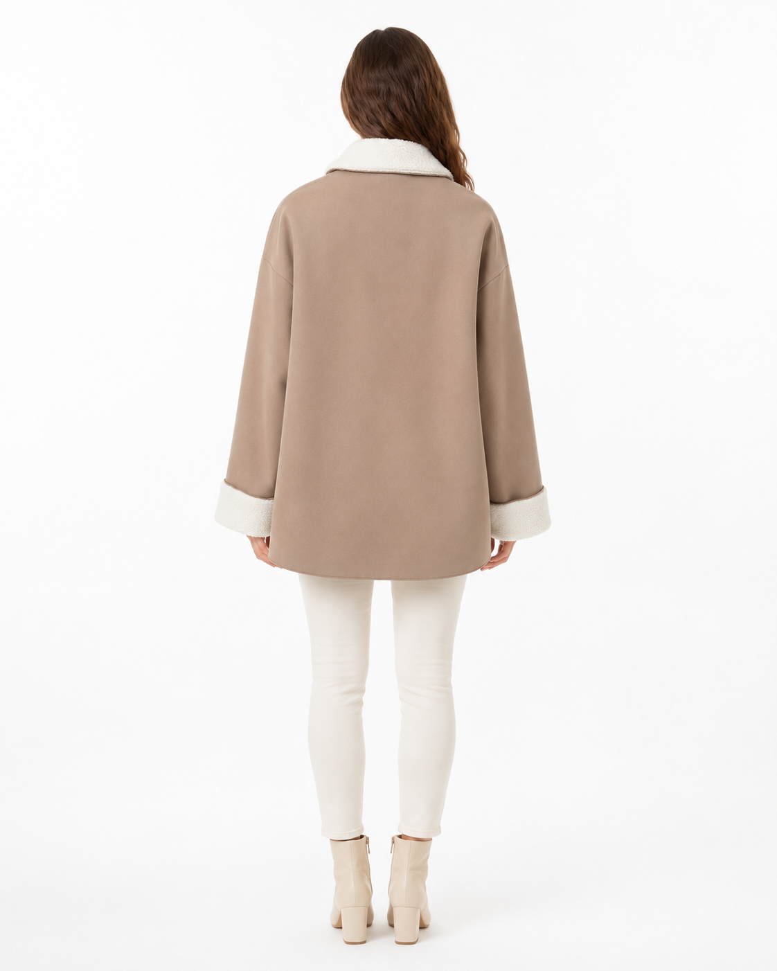 Women Contrast Color Collar Fleece Jacket thumb 3