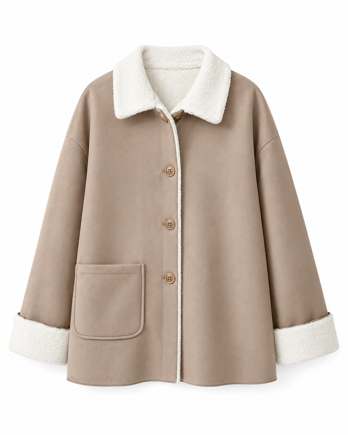 Women Contrast Color Collar Fleece Jacket