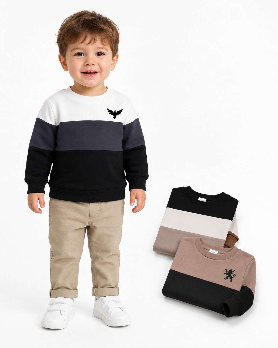 3pcs Baby Boy Color Block Pullover Sweatshirts Set thumb 2
