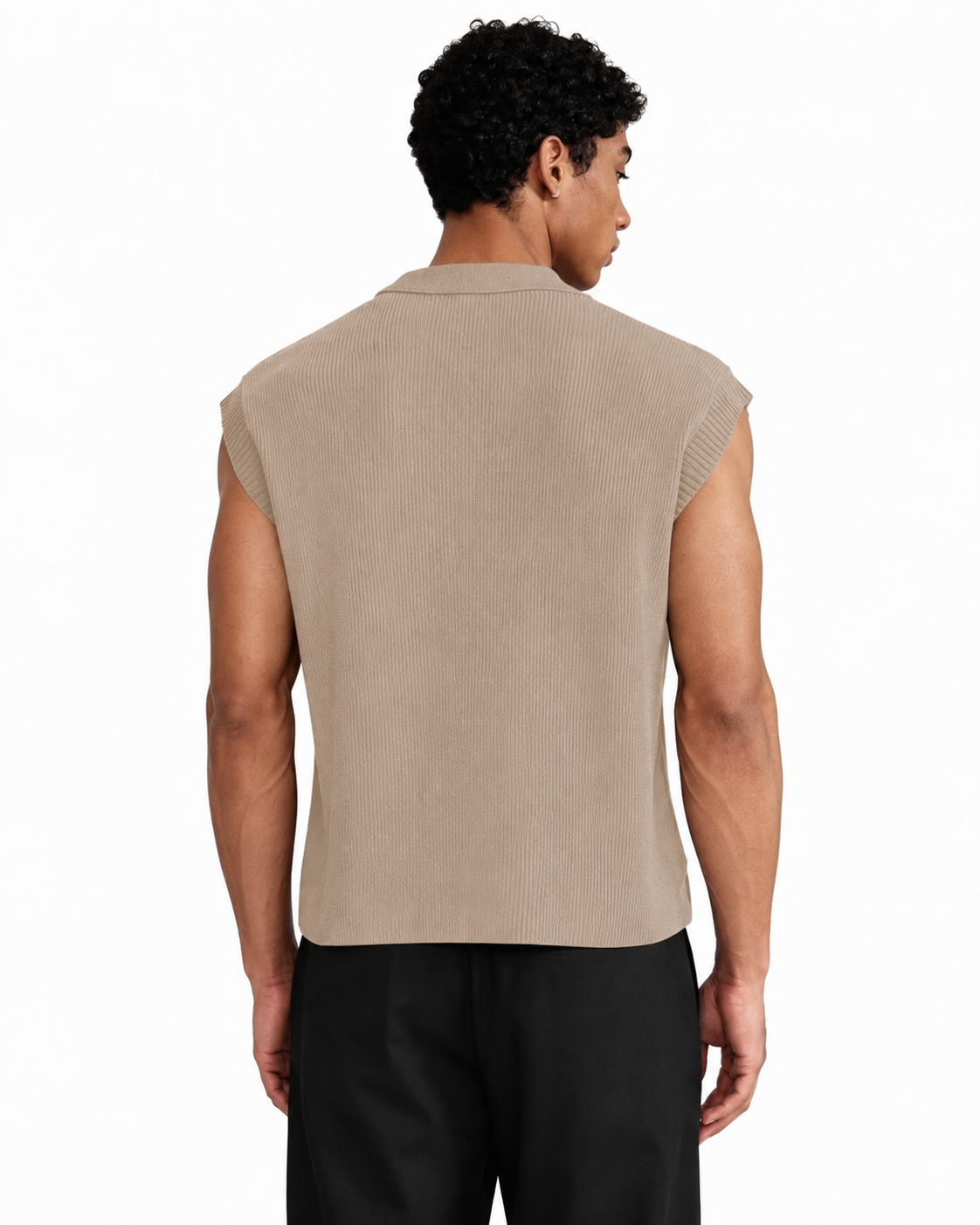 Men’s Grey Ribbed Sleeveless Polo thumb 3