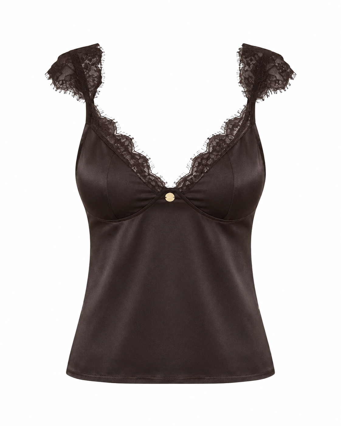 Women Brown Lace Trim Cami Top