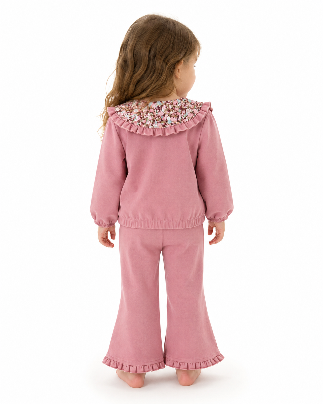 Baby Girl Pink Floral Ruffle Collar Top & Pants Set thumb 3