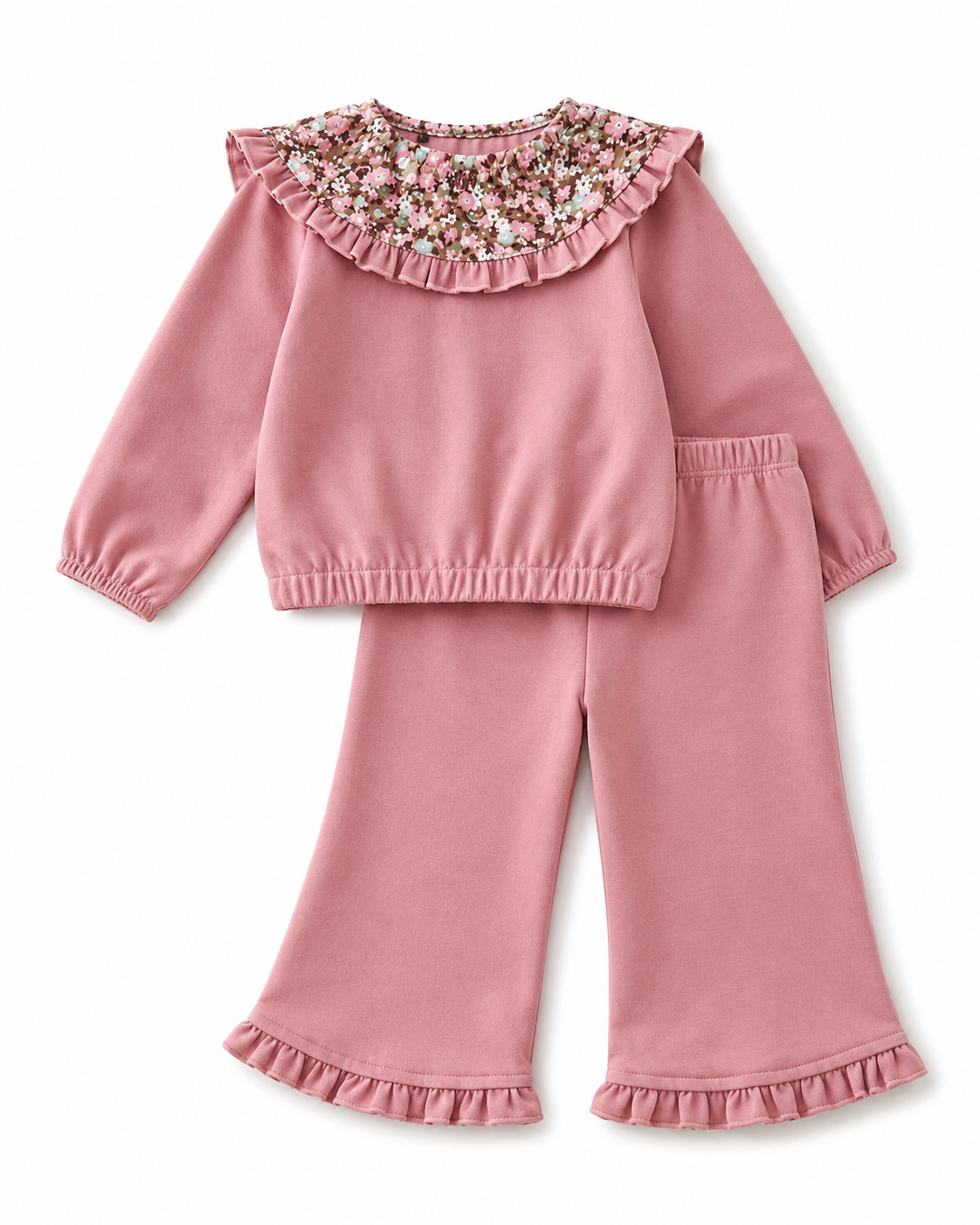 Baby Girl Pink Floral Ruffle Collar Top & Pants Set