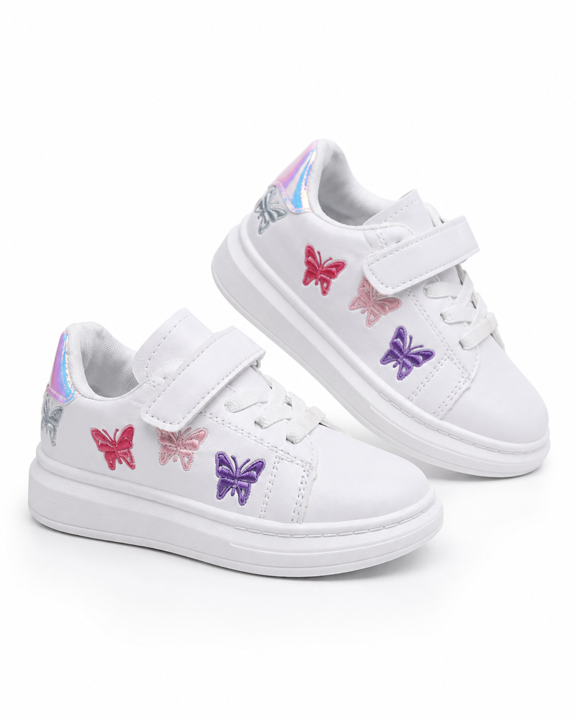 Girls’ Plus Size Versatile White Sneakers, Colorful Butterfly Contrast Sports Shoes thumb 2
