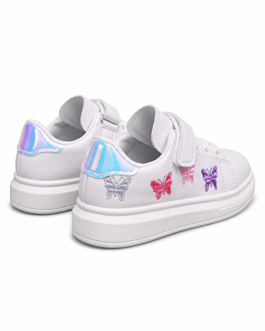 Girls’ Plus Size Versatile White Sneakers, Colorful Butterfly Contrast Sports Shoes thumb 3