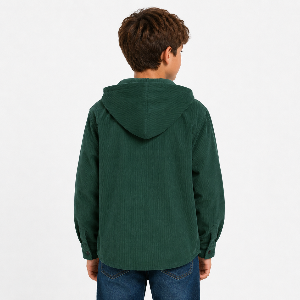 Tween Boys’ Casual Corduroy Patch Hooded Loose Woven Shirt thumb 3