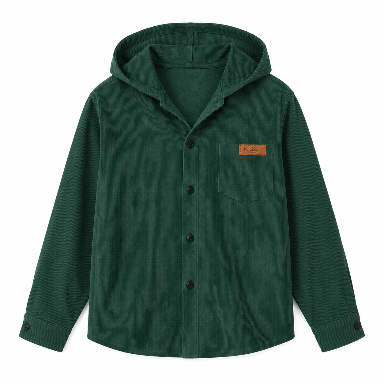 Tween Boys’ Casual Corduroy Patch Hooded Loose Woven Shirt