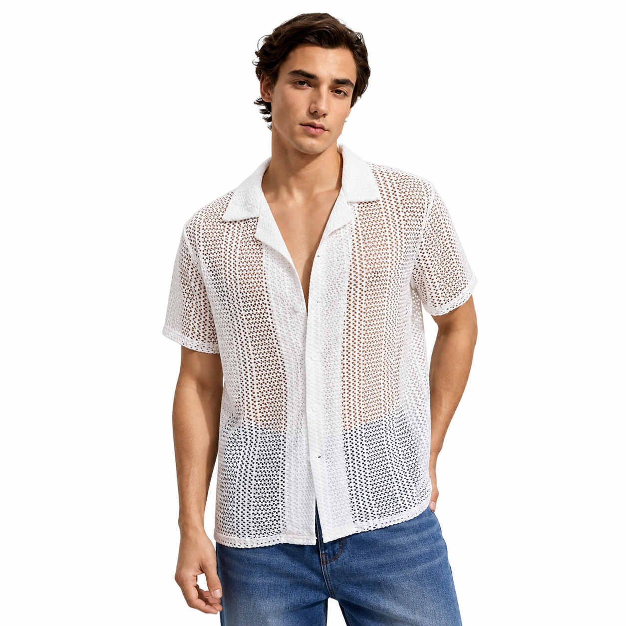 Mercer Haus Men’s Casual Hollow Out Design Shirt thumb 2