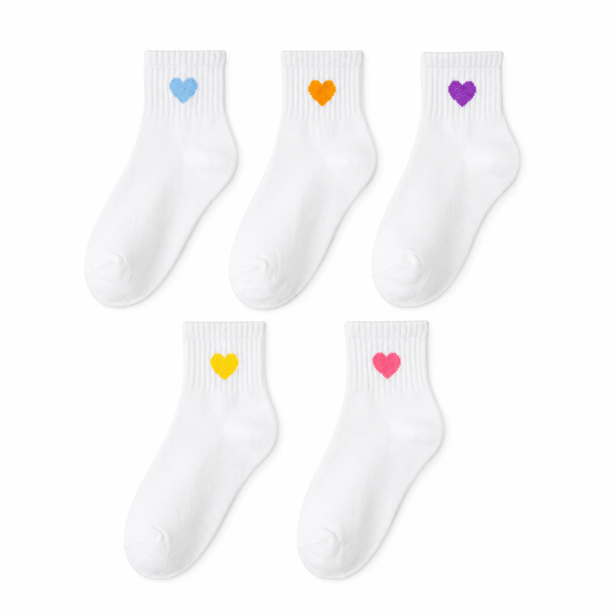 Kids Ankle Socks – 5 Pairs / Heart Design