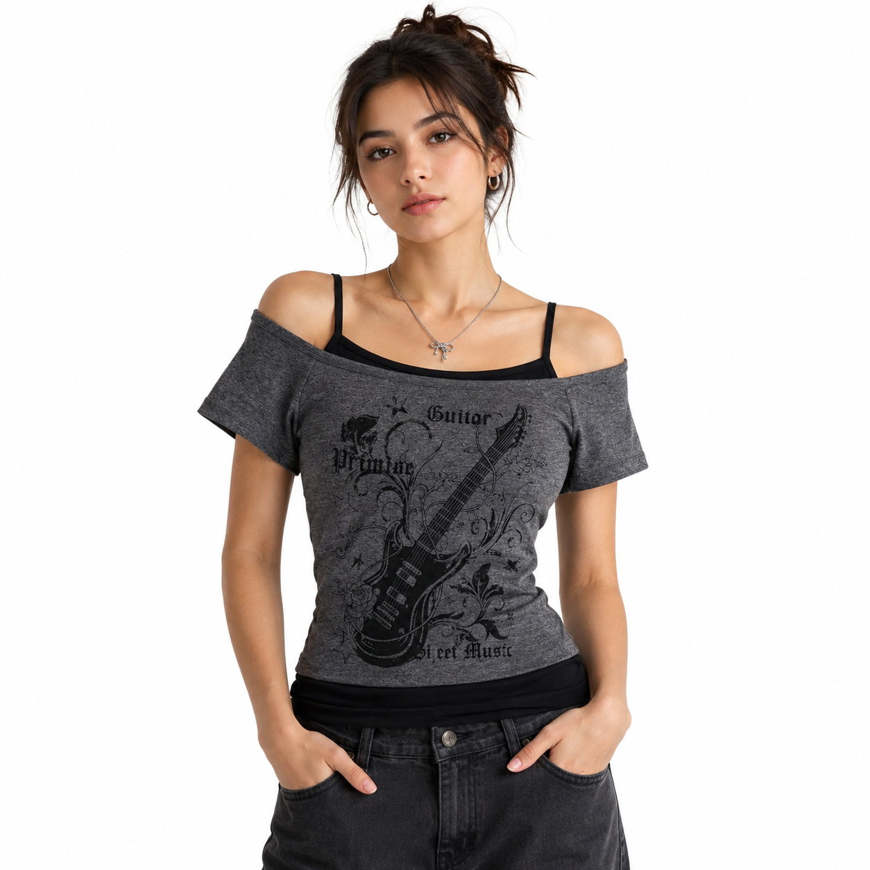 Casual Grey/Black Top thumb 2